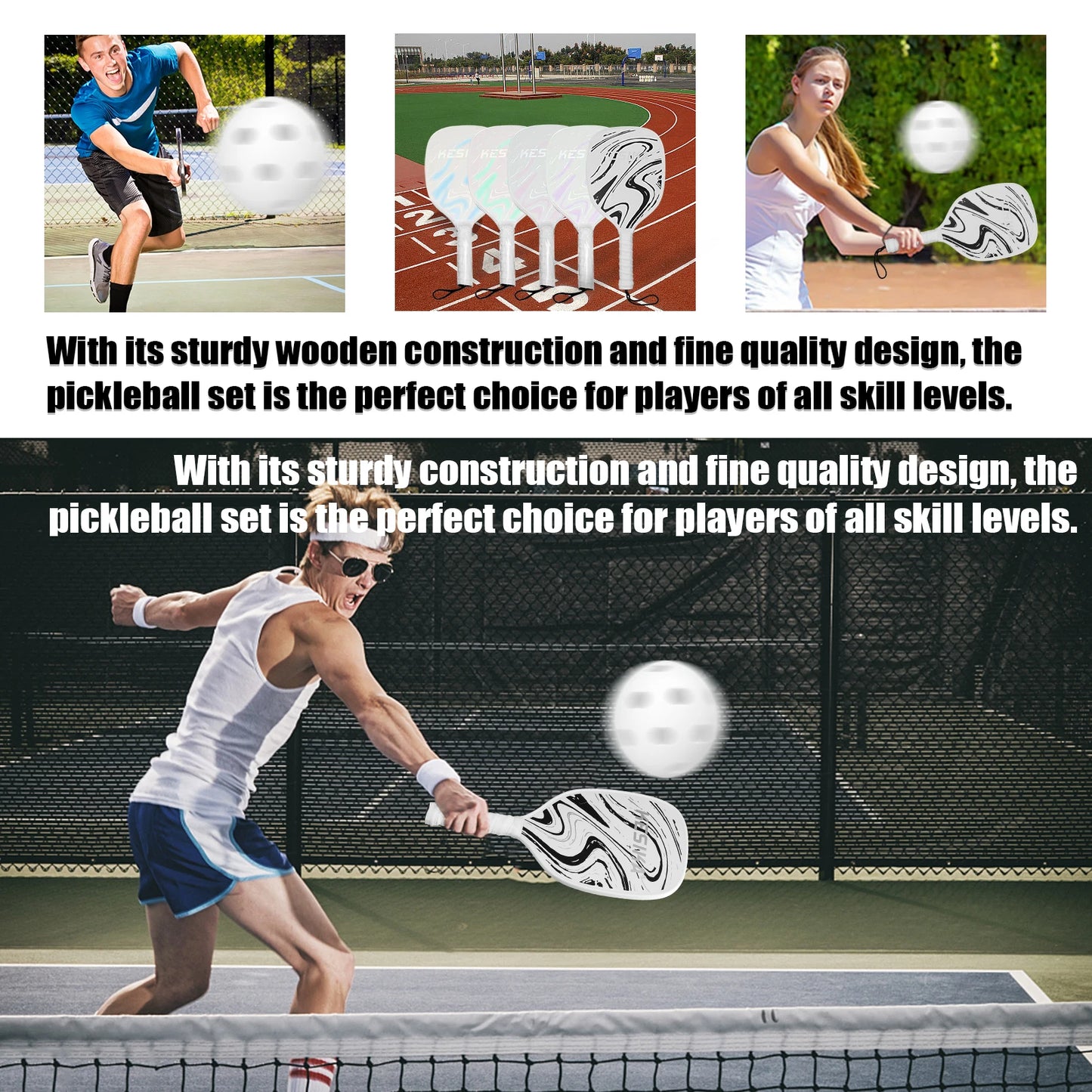 Pickleball Rackets Set Pickleball Paddle Set of 2 Rackets and 4 Pickleballs Balls