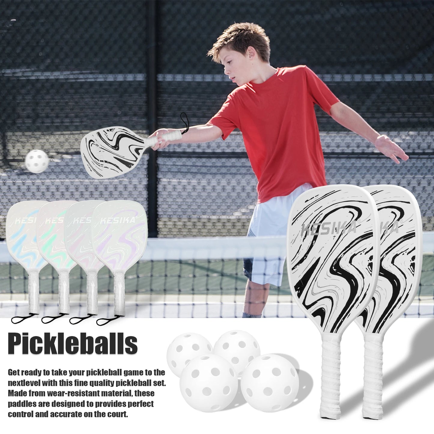 Pickleball Rackets Set Pickleball Paddle Set of 2 Rackets and 4 Pickleballs Balls