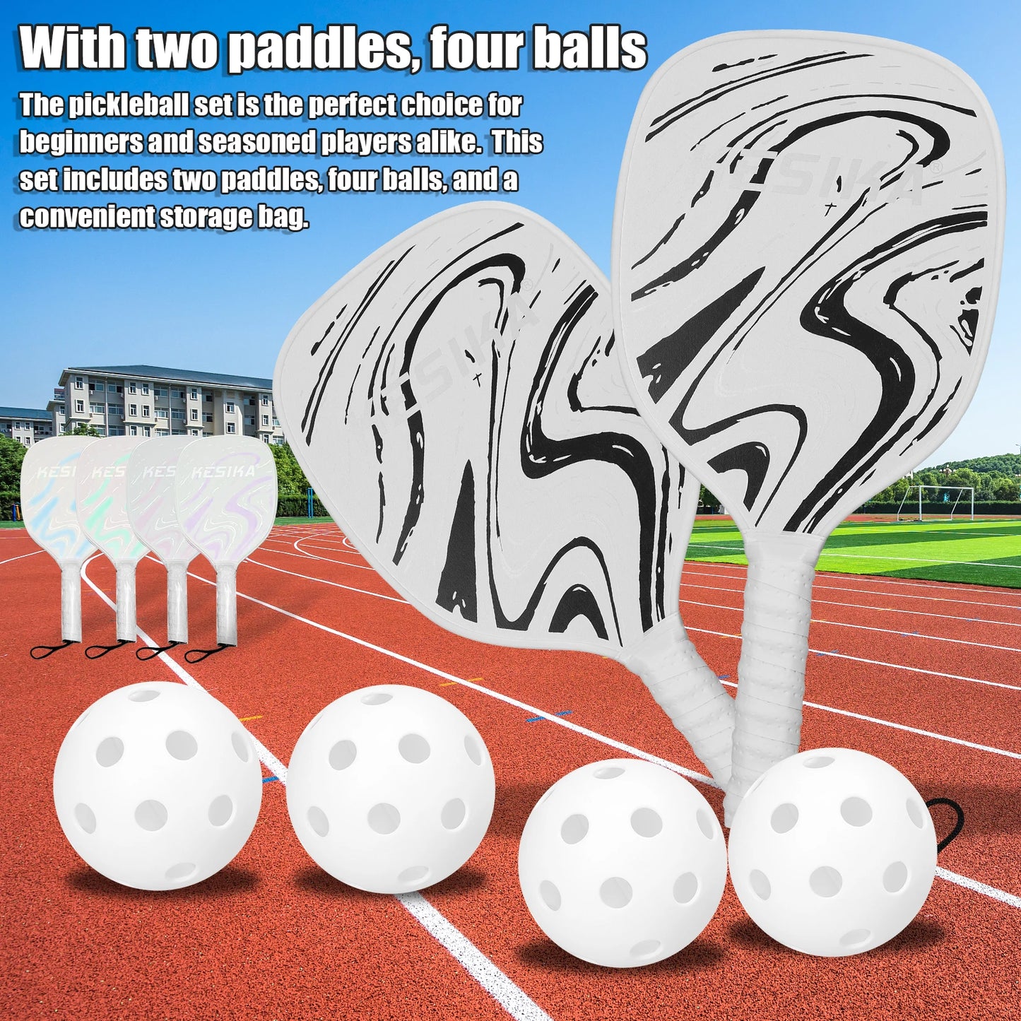 Pickleball Rackets Set Pickleball Paddle Set of 2 Rackets and 4 Pickleballs Balls